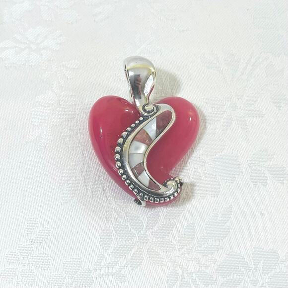 CAROLYN POLLACK Sterling Silver Rhodonite Heart Pendant Enhancer Pink 925 Relios - Picture 2 of 10